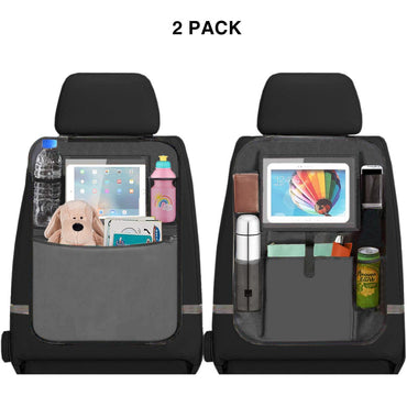 ZYBUX - Car Back Seat Organiser 2pcs, 2 Type Waterproof Kick Mats Car Organiser Seat Back Protectors with Multi Pockets Including 10" iPad Tablet Holder (GREY) - ZYBUX